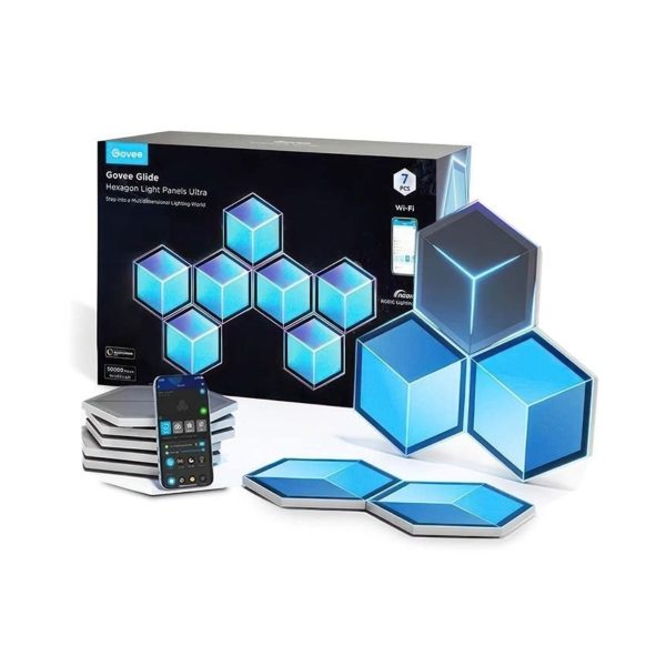 پنل روشنایی هوشمند گووی مدل  Glide Hexagon Light Panels Ultra 7 Packs