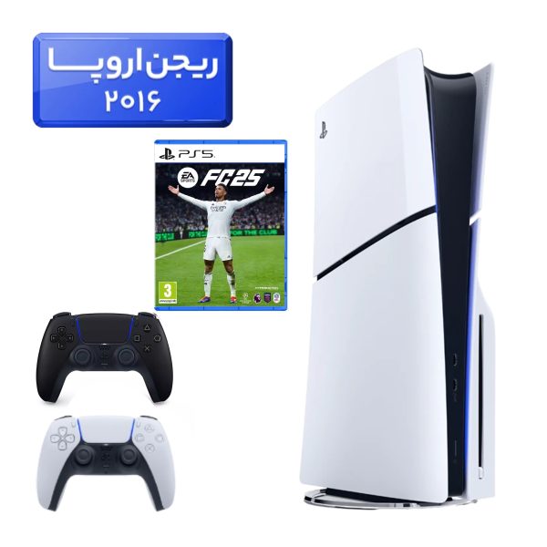 پلی استیشن 5 اسلیم ( PS5 Slim ) دیسک خور ریجن اروپا 2016 + بازی FC25 + دسته مشکی