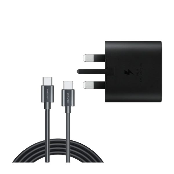 شارژر سامسونگ 25 واتی سه شاخه‌ای + کابل تبدیل اوی فست شارژ مدل CL-165T 60W