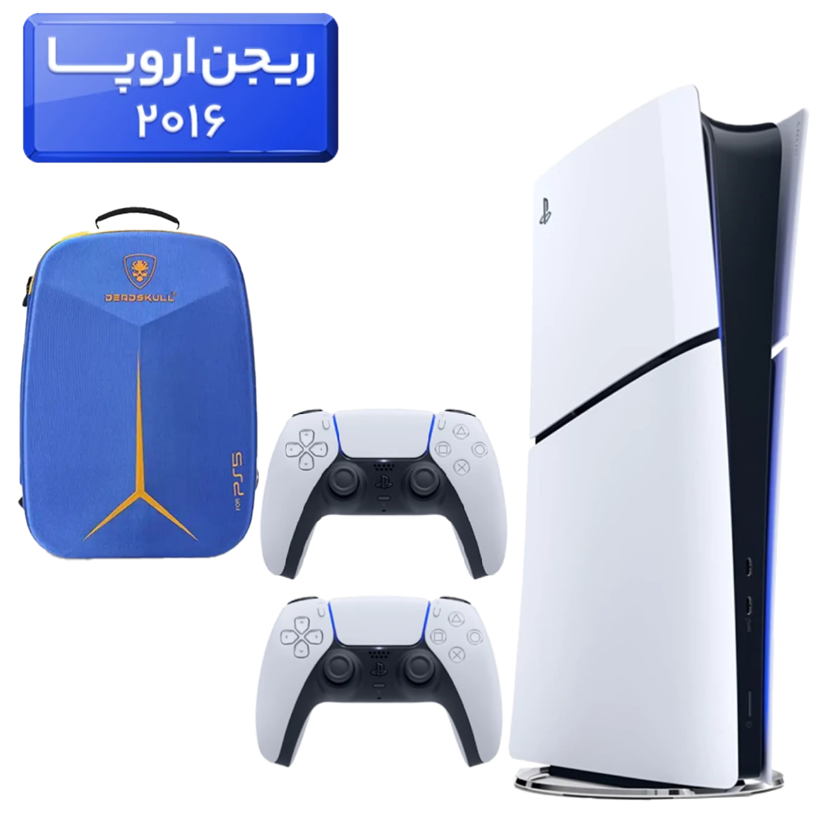 33-2025-10-25T153024.477 پلی استیشن 5 اسلیم ( PS5 Slim ) دیجیتال ریجن اروپا 2016 + کوله پشتی DeadSkull آبی + دسته سفید - تصویر 1