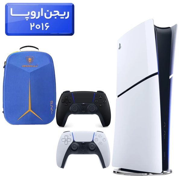 پلی استیشن 5 اسلیم ( PS5 Slim ) دیجیتال ریجن اروپا 2016 + کوله پشتی DeadSkull آبی + دسته مشکی