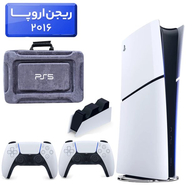 پلی استیشن 5 اسلیم ( PS5 Slim ) دیجیتال ریجن اروپا 2016 + کیف 3D NAKHL طوسی + دسته سفید + استند شارژ