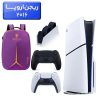 پلی استیشن 5 اسلیم ( PS5 Slim ) دیسک خور ریجن اروپا 2016 + کوله پشتی DeadSkull بنفش  + دسته مشکی  + استند شارژ