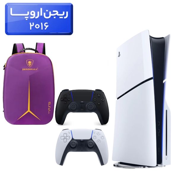 پلی استیشن 5 اسلیم ( PS5 Slim ) دیسک خور ریجن اروپا 2016 + کوله پشتی DeadSkull بنفش  + دسته مشکی