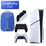 پلی استیشن 5 اسلیم ( PS5 Slim ) دیسک خور ریجن اروپا 2016 + کوله پشتی DeadSkull آبی + دسته مشکی + استند شارژ