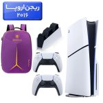 پلی استیشن 5 اسلیم ( PS5 Slim ) دیسک خور ریجن اروپا 2016 + کوله پشتی DeadSkull بنفش  + دسته سفید  + استند شارژ