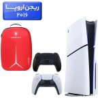 پلی استیشن 5 اسلیم ( PS5 Slim ) دیسک خور ریجن اروپا 2016 + کوله پشتی DeadSkull قرمز + دسته مشکی