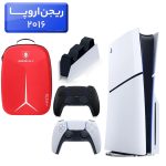 پلی استیشن 5 اسلیم ( PS5 Slim ) دیسک خور ریجن اروپا 2016 + کوله پشتی DeadSkull قرمز + دسته مشکی + استند شارژ
