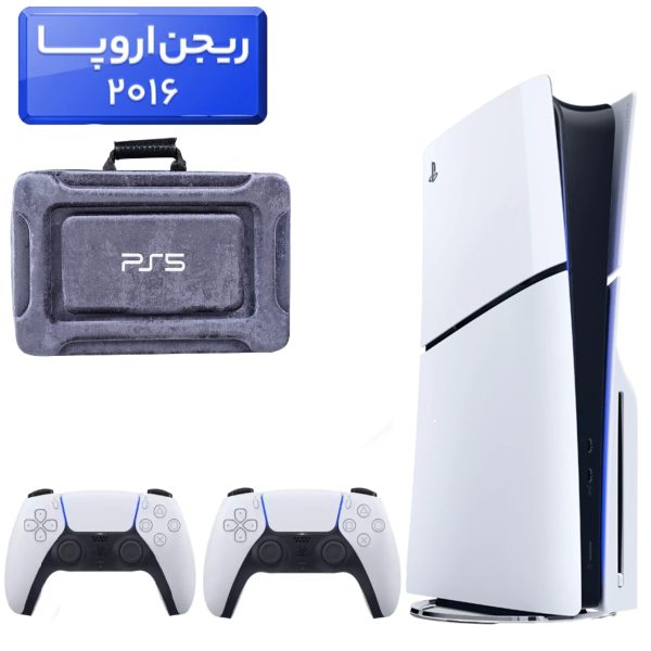 پلی استیشن 5 اسلیم ( PS5 Slim ) دیسک خور ریجن اروپا 2016 + کیف 3D NAKHL طوسی + دسته سفید