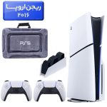 پلی استیشن 5 اسلیم ( PS5 Slim ) دیسک خور ریجن اروپا 2016 + کیف 3D NAKHL طوسی + دسته سفید + استند شارژ