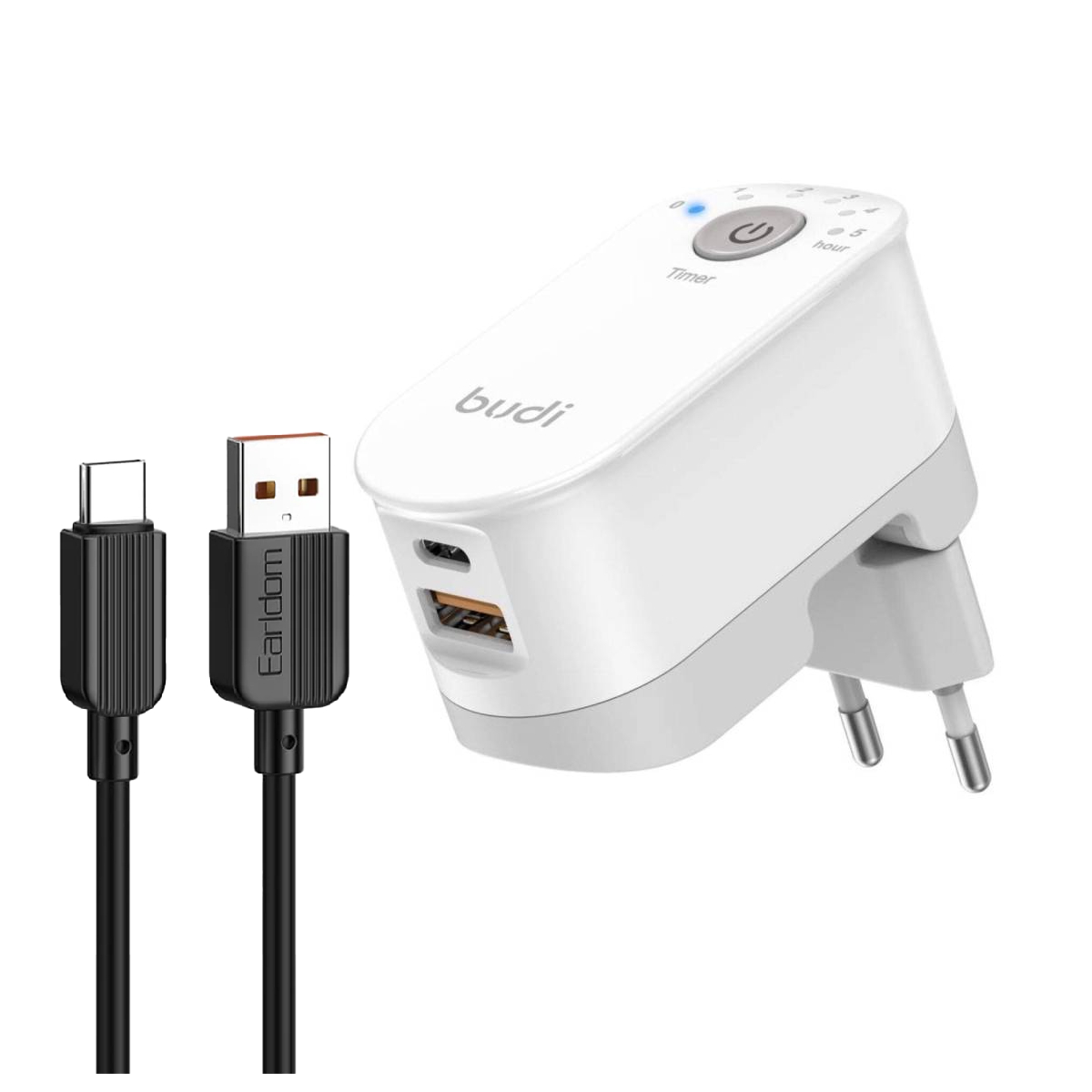 33-2025-11-02T143420.968 شارژر دیواری 36 وات دو پورت بودی مدل M8J030TE + کابل تبدیل USB به USB-C ارلدام فست شارژ مدل EC-183C - تصویر 1