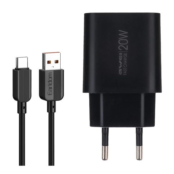 شارژر اوی 20 وات مدل PD60-EU + کابل تبدیل USB به USB-C ارلدام فست شارژ مدل EC-183C