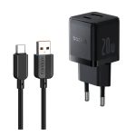 شارژر دیواری 20 وات دو پورت باسئوس Palm Fast Charger C+U + کابل تبدیل USB به USB-C ارلدام فست شارژ EC-183C