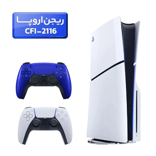 پلی استیشن 5 اسلیم ( PS5 Slim ) دیسک خور ریجن اروپا CFI-2116 + دسته آبی متالیک