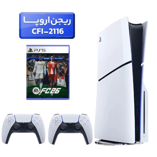 پلی استیشن 5 اسلیم ( PS5 Slim ) دیسک خور ریجن اروپا CFI-2116 + بازی fc26 + دسته سفید