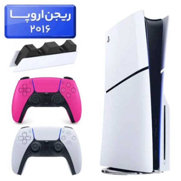 پلی استیشن 5 اسلیم ( PS5 Slim ) دیسک خور ریجن اروپا 2016 + دسته صورتی + استند شارژ