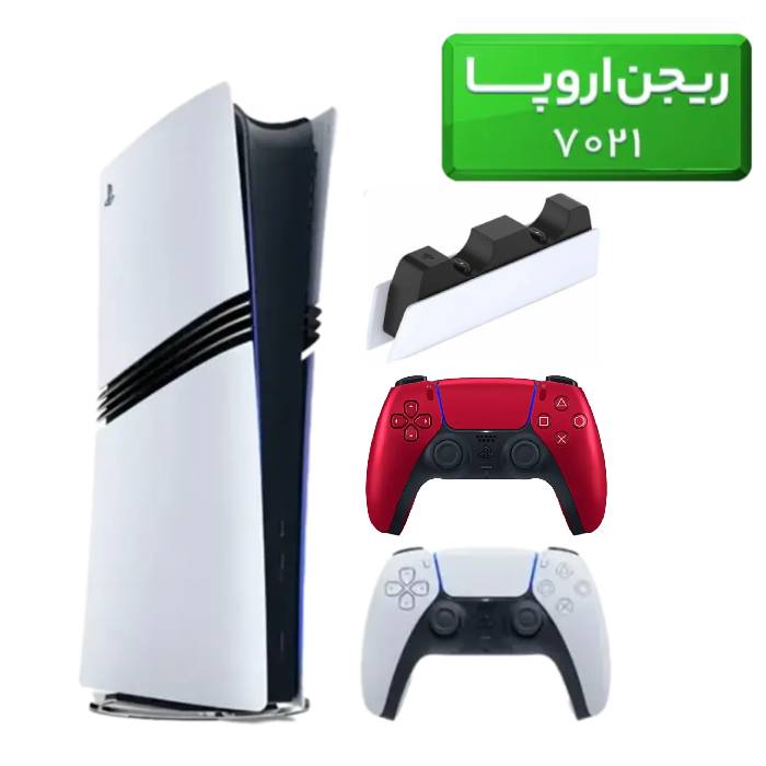 قرمز-استند پلی استیشن 5 پرو ( PS5 Pro ) ریجن اروپا 7021 + دسته قرمز + استند شارژ - تصویر 1