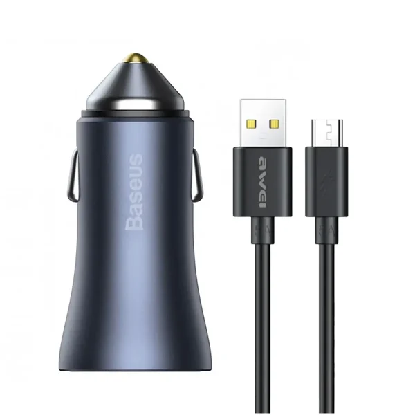 شارژر فندکی 40 وات باسئوس مدل Golden Contactor Pro + کابل تبدیل USB به USB-C اوی مدل CL-113T