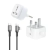 شارژر اپل 20 واتی مدل سه شاخه‌ + تبدیل برق 3 به 2 هادرون مدل A10-1 + کابل تبدیل USB-C و Lightning بودی مدل DC253TTL12B