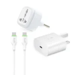 شارژر سامسونگ 25 واتی مدل (سه شاخه‌ اروپا) + تبدیل برق 3 به 2 هادرون مدل A10-1 + کابل تبدیل USB-C بودی مدل DC261TT21W